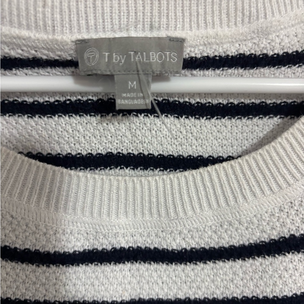 Talbots Navy and White Nautical Striped Knit Top With Side Ties Size Medium - Picture 2 of 6